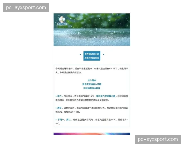 天气预报显示周末联赛多地有雨，湿滑场地或影响球队跑动与节奏策略